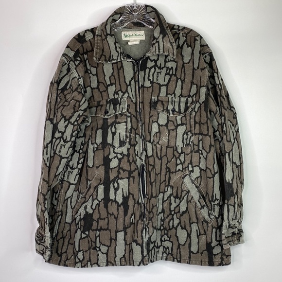 Vintage Gander Mountain Trebark Camo Hunting Zip Up Flannel Shirt Size Large - Picture 1 of 8